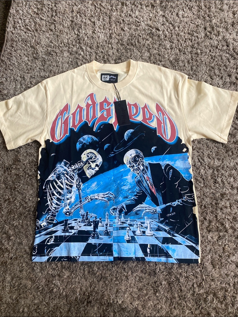 Godspeed Graphic Chess Tee - Cream/Blue